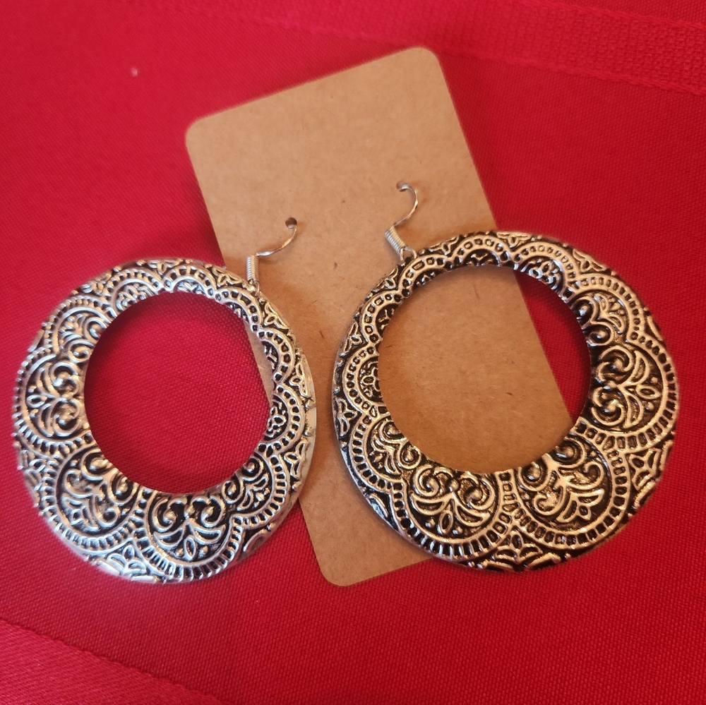 Silver Circle Earrings with Intricate Filigree